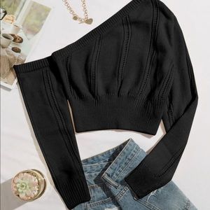 Crop knit asymmetric sweater top
